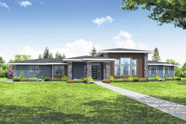 Spanaway is a modern prairie house plan with pen floor plan