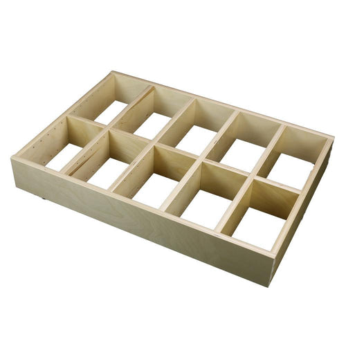 5 Section Adjustable Divider (up to 15 cubicles) organizer insert.  Interior Drawer Dimension Range: Width 12