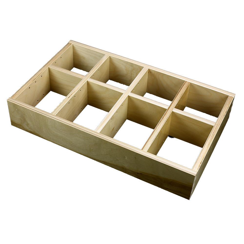 4 Section Adjustable Divider (up to 12 cubicles) organizer insert.  Interior Drawer Dimension Range: Width 24 1/16